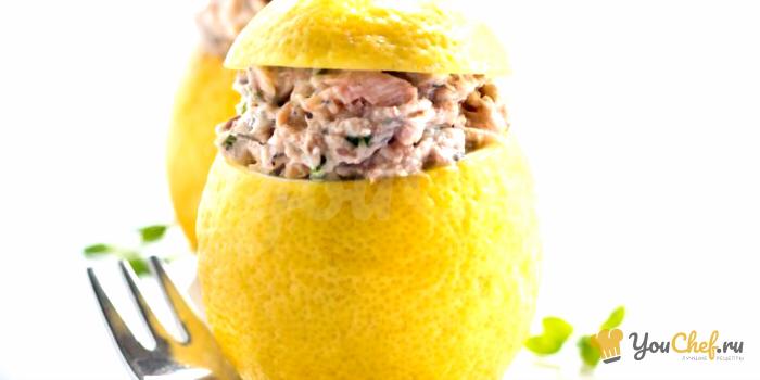 Лимон, фаршированный кремом из сардины