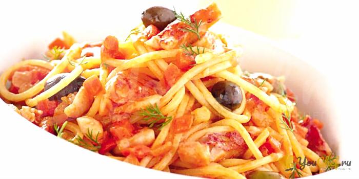 Спагетти с рыбой (рецепт 2)