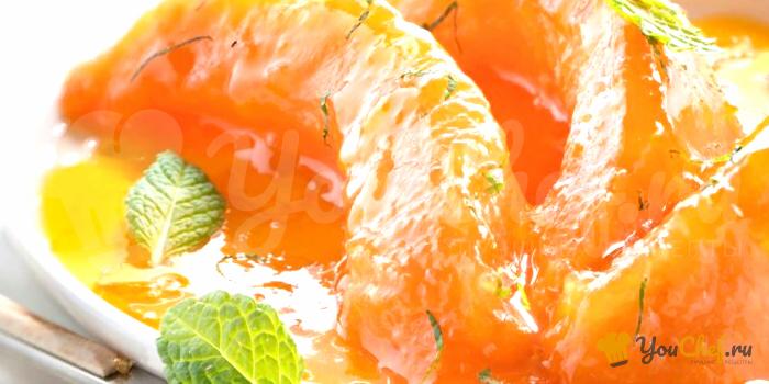 Карамелизированная дыня с апельсином и мятой